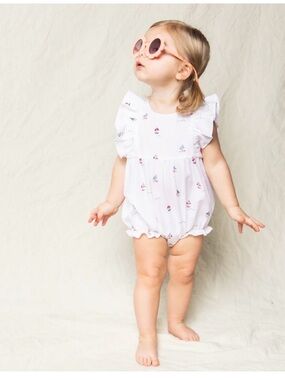 Petite Plume BABY’S TWILL RUFFLED ROMPER IN BATEAU  12/18M
